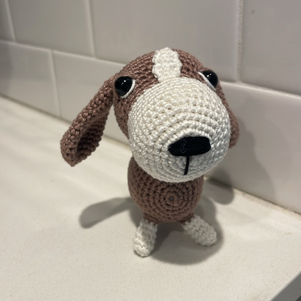 Handcrafted Basset Hound Crochet Amigurumi Figure Toy Dog Puppy Decor - Picture 3 of 11